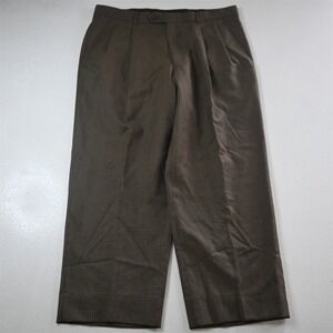 Bespoke‎ 36x28 Brown Houndstooth 100% Wool Pleated Classic Dress Mens Pants
